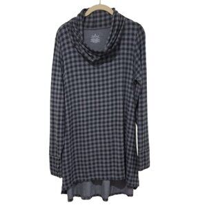 Cuddl Duds Cowl Neck Long Sleeve Tunic Shirt Size L Checked Pattern Thumb Hole